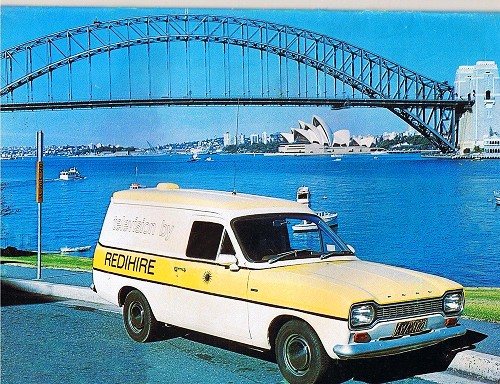 Rediffusion Ford Escort Van alongside Sydney Harbour 
